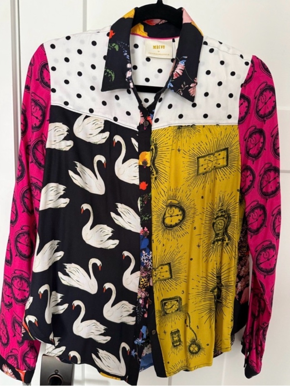 Maeve Anthropologie Multicolor Mixed-Print Button-Up Blouse SZ XS UEC
